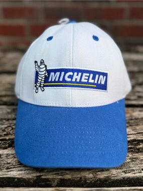 NWOT Michelin Tires White & Blue Michelin Man Adjustable Baseball Cap Hat BT1